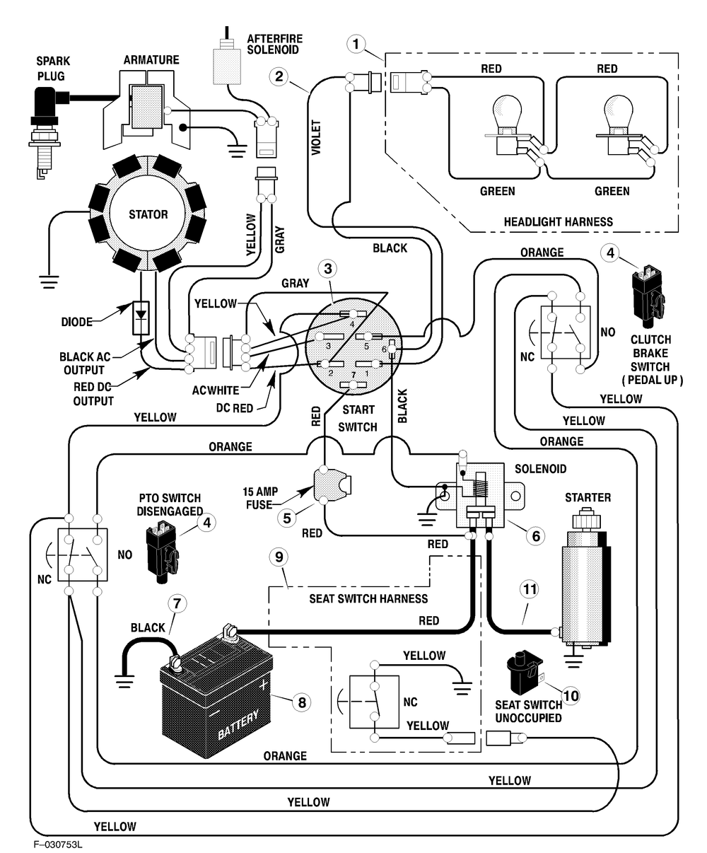 Electrical System Diagram and Parts List for 425604X18A 2003 Briggs and Stratton Lawn Tractor